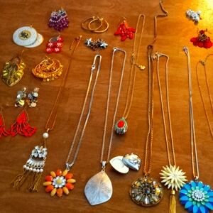 Vintage Dangle Earrings & Chunky 60s/70s Necklaces